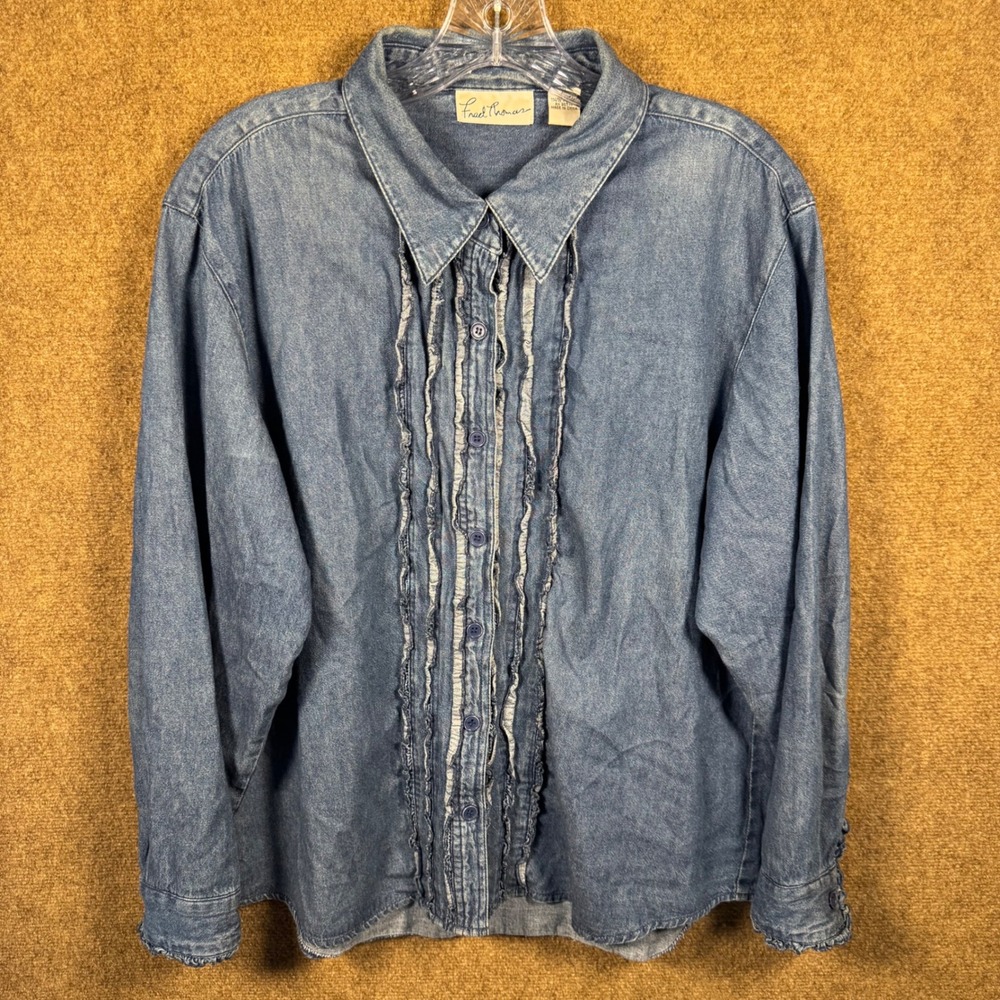 Vintage Fred Thomas 90s Denim Button Blouse Shirt Women's Size XL Y2K Western